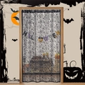 Halloween black lace door curtain with spider web pattern and HALLOWEEN letter decoration - Spider / 100*100cm