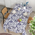 Nordic minimalist rectangular tablecloth with elegant blue floral print on white grey fabric - Small Orchid