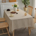 Beige Tischdecke aus Leinen-Baumwolle mit weißen Quasten für elegante Wohnzimmer - 140*100 / Khaki