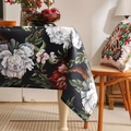 Mantel vintage azul marino con peonías rosas, tela gruesa con bordes dobladillo - 132*132 / Negro Noche Oscura Peonía