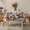 American vintage floral tablecloth with peony print for dining room decor - 132*132cm / White