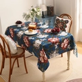 Mantel de lujo estilo pintura al óleo con flores azul oscuro, tela impermeable - Cuadrado (132x132) / Azul