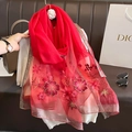 Eleganter roter Seiden-Wollschal mit Blumenstickerei und luxuriösen Perlendetails - Rot