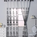 White sheer curtain with black damask floral embroidery and metal eyelet rings - 140x260 / Black