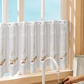 White lace cafe curtain with coffee cup pattern and Kaffee text for kitchen decor - 150*45cm / White
