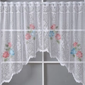 Wit kant koffiegordijn met bloemenborduursel en golvende zoom voor de keuken - 150x90cm / Wit Geborduurde Bloemenstijl