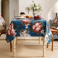 Vintage American style floral tablecloth with peony print and deep blue background - 132*132cm / Dark Blue