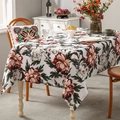 Mantel rectangular impermeable con estampado floral de peonías al óleo francés - 132*132 / Blanco Marfil Peonía de Prosperidad