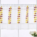 White semi-sheer cafe curtain with red and yellow leaf embroidery and pom-pom trim - 60*180cm / Yellow