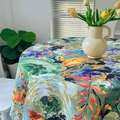 Mantel redondo estilo pintura al óleo floral para decoración de mesa de comedor - 132*132 / Verde Bosque Pintura al Óleo Retro