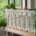 Japanese style semi-sheer cafe curtain with colorful leaf embroidery and pompom trim - 60*180cm / Colorful Leaves