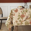 Elegant beige linen tablecloth featuring vintage floral embroidery and bird patterns - Red Bird Flower Jacquard Chenille