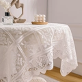 White French lace tablecloth with floral patterns and delicate ruffled edges - Beige Small Flower Lace