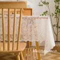 French country style white lace tablecloth with delicate floral mesh and wavy edges - French Hollow Mesh