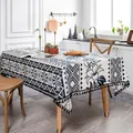 Bohemian navy and white tablecloth featuring Bauhinia pattern and black tassel trim - 140*100 / Apple Flower (Black Tassels)