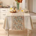 Amerikaanse vintage tafelloper in beige met bloemenpatroon en gegolfde randen - 35*45cm / Gele Bloemen