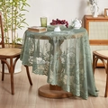 Vintage green lace round tablecloth with elegant floral embroidery and ruffled edge - Emerald Green