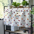 Modern white polyester cafe curtain with red dots embroidery and white pom-pom tassels - Multicolor Polka Dot