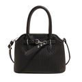 Retro black shell tote bag with vertical stripes and elegant top handles for women - Small / Black