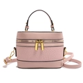 Pink minimalist box handbag in textured leather with top handle and gold zipper - Pink