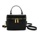 Black pebbled leather vanity case bag with gold hardware and top handle for women - Black