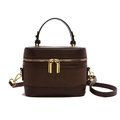 Deep brown box-style handbag with ostrich texture leather and golden hardware - Brown