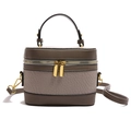 Retro brown textured leather box bag with crossbody strap and gold metal hardware - Khaki
