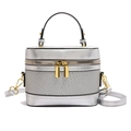 Silver textured box handbag with gold hardware and top handle for women - Silver