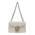 Chic cream-white crocodile pattern shoulder bag with a stylish snake metal buckle - Off-white