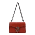 Fashionable red snake-embossed chain shoulder bag with metal snake buckle closure - Red