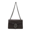 Retro dark snakeskin pattern shoulder bag with a metal serpent clasp and chain strap - Brown