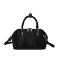Borsa a mano retrò nera con motivo a serpente, forma a conchiglia e tracolla - Nero