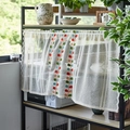 White lace cafe curtain with colorful leaf embroidery for kitchen cabinets - Three Stripes Leaves