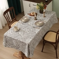 Thick waterproof linen tablecloth with white leaf prints in a cozy dining setting - 140*220cm / Amber