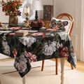 Mantel negro elegante con grandes peonías florales para un estilo de comedor de lujo - Cuadrado (132x132) / Negro
