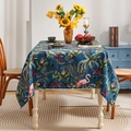 Nappe avec imprimé forêt tropicale et oiseaux sur tissu bleu foncé élégant - Bleu Saphir Flamant Rose