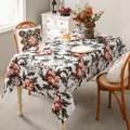 Elegant rectangular tablecloth with realistic red peony floral pattern in vintage style - Milky White