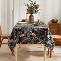 Nappe vintage style peinture à l'huile avec motifs de flamants et palmiers - Noir Minuit Flamant Rose