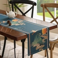 Dicker wasserdichter Tischläufer mit traditionellen chinesischen Kranich- und Bergmotiven - 35*150cm / Sea Blue (Chinese Landscape)