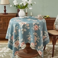 Rond blauwgrijs tafelkleed met rozen van hoogwaardige dikke waterdichte stof - 140*100 / Teal