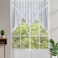 White warp-knitted lace cafe curtain with modern floral hollow patterns and wavy edge - 180*100 / White