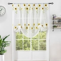 Detail of white semi-sheer Roman curtain with sunflower embroidery and tie-up design - 150*150CM / Bright Yellow