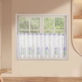 Detalle de cortina blanca semitrasparente con bordado de lavanda y encaje festoneado - 150*50cm / Bordado de Lavanda Blanca
