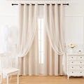 Close-up of double-layer blackout curtains with hollow stars and white lace tulle - 100*130cm / Apricot