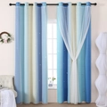 Cortinas opacas de doble capa con diseño de estrellas, encaje y degradado azul - 100*130cm / Azul