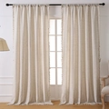 Detailed close-up of beige linen curtains with small tassels on rod pocket - Thick Linen Curtain / 140*260cm / Beige