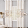 Cortinas elegantes de chenilla crema con bordado floral y encaje para sala de estar - 100x200cm / Blanco