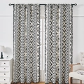 Bohemian black and white geometric pattern cotton linen curtains with black tassel trim - 150*100cm / Ivory