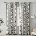 Bohemian geometric pattern cotton linen curtains with black fringe tassels for the bedroom - 150*100cm / White