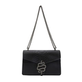 Retro black crocodile pattern chain crossbody bag with metallic snake buckle detail - Black